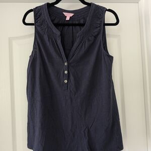 Women's Lilly Pulitzer Sleeveless Navy Henley Tank Top